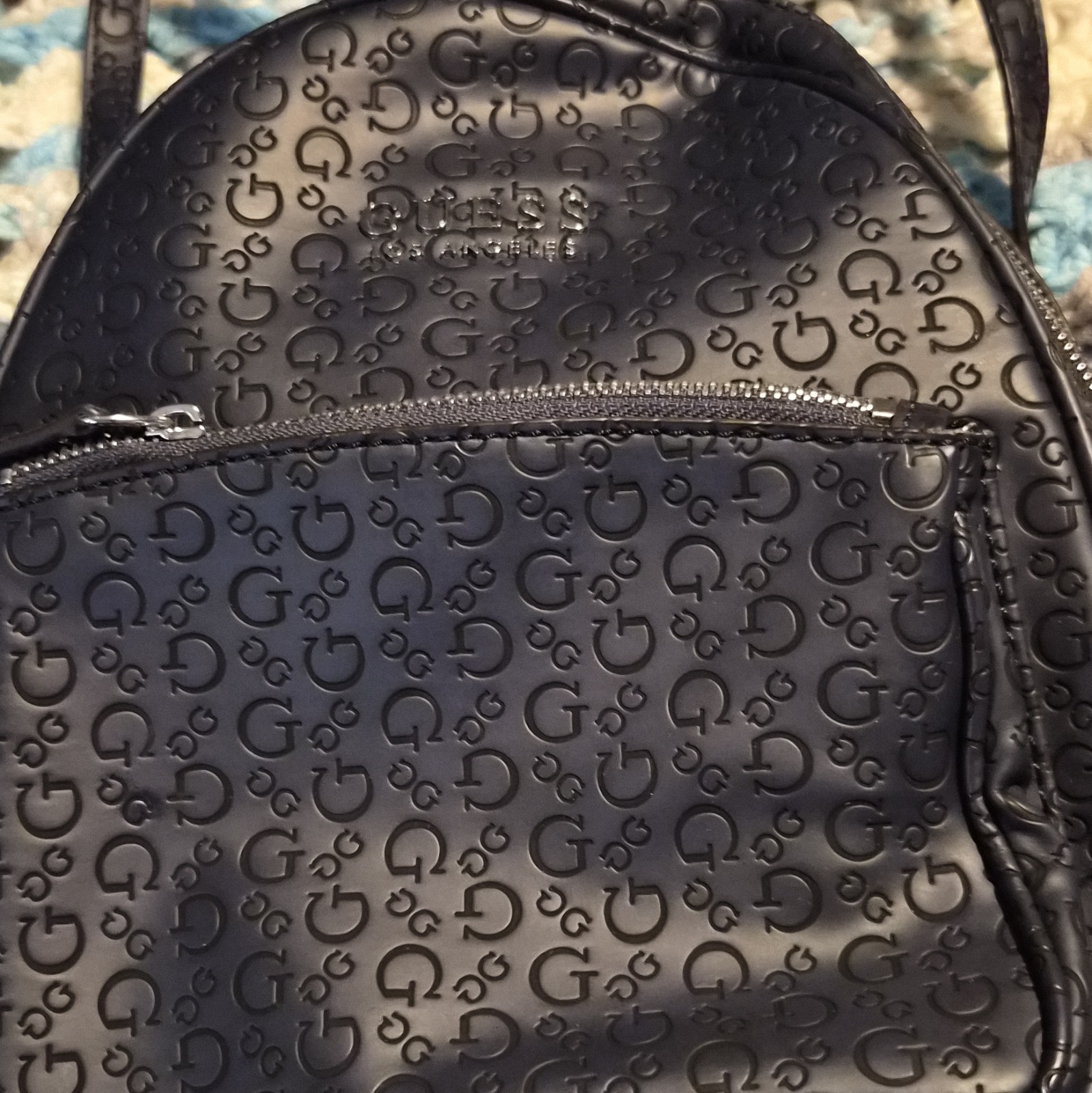 GUESS Women’s Blue Logo Mini Backpack Zip Closure Adjustable Straps Pockets