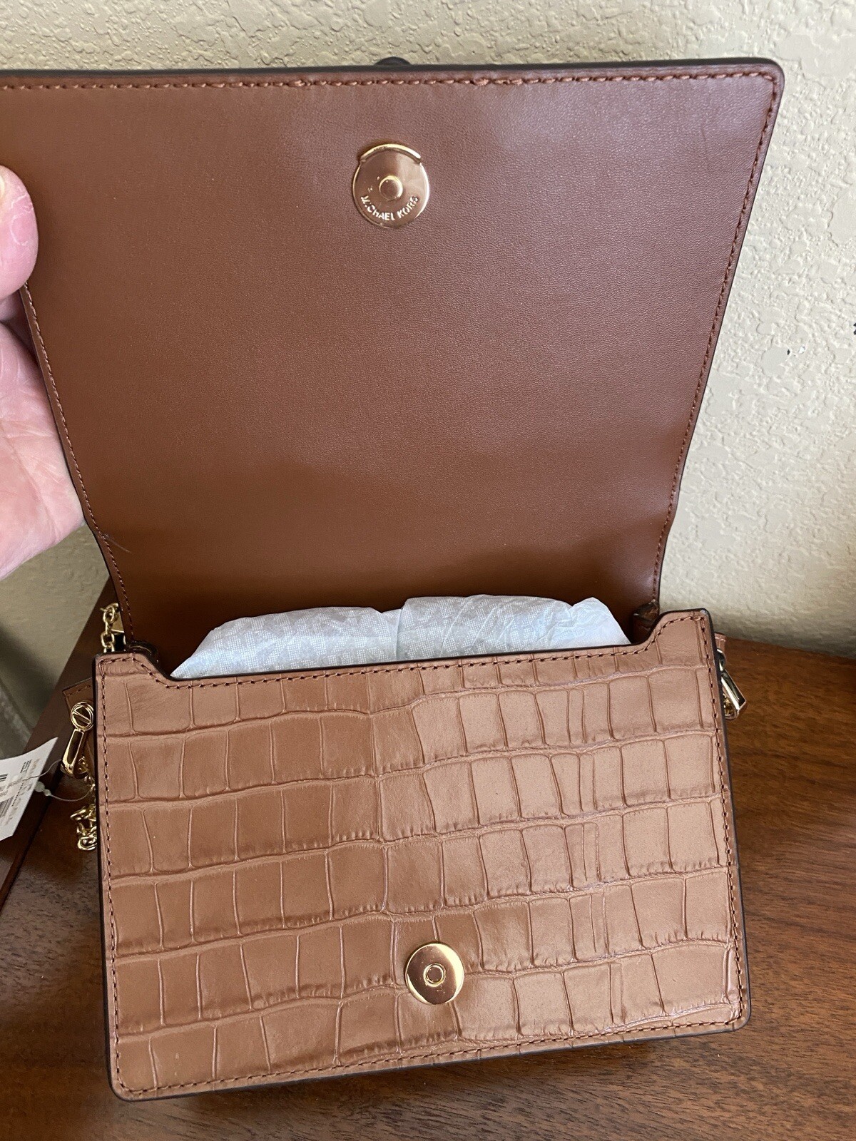 MICHAEL Michael Kors Hayden Pocket Messenger Embossed Leather Handbag Chestnut