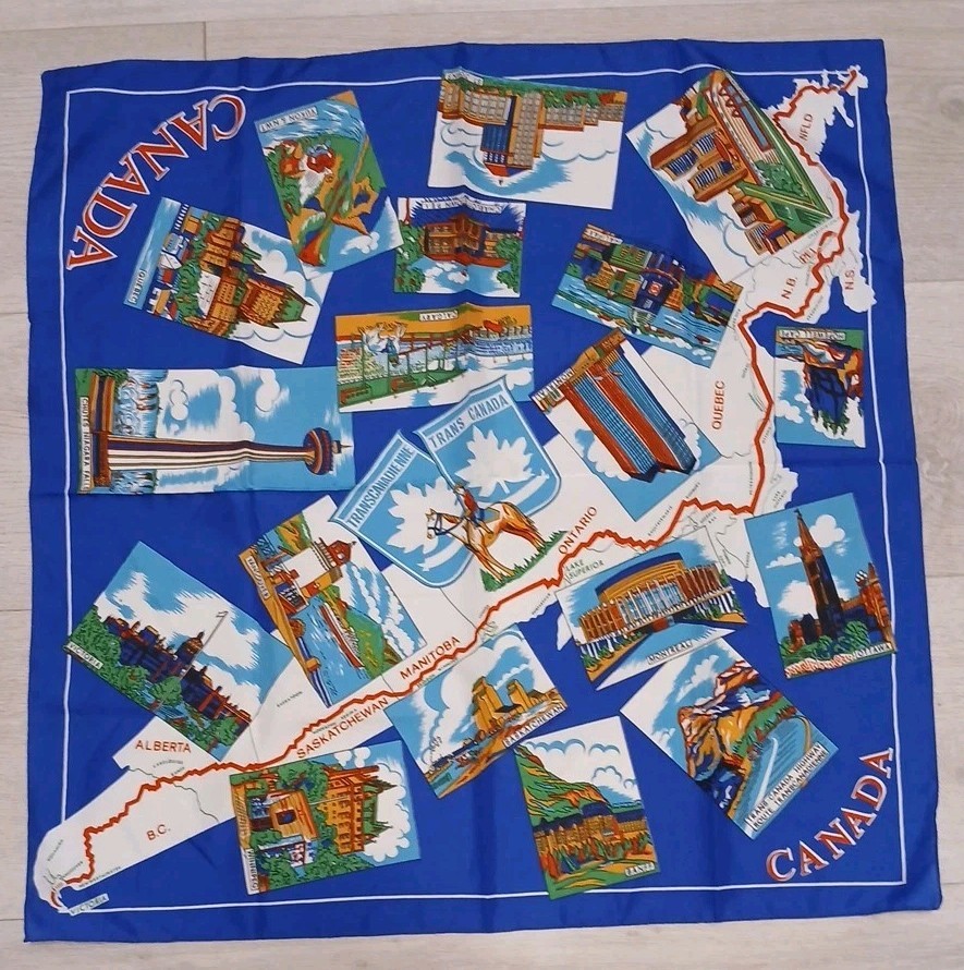 Canada Tourist Scarf 100% Polyester Made in Italy Yukon Calgary 26.5 x 26.5 In