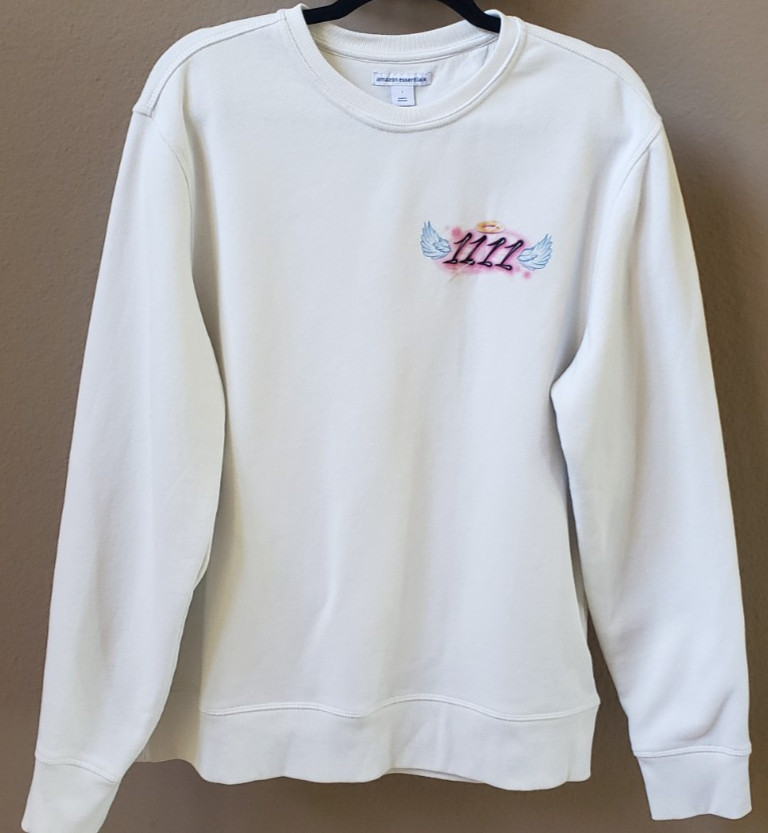 Angel Sweatshirt ‘1111’ White Cotton Polyester Blend Pullover, Size Large