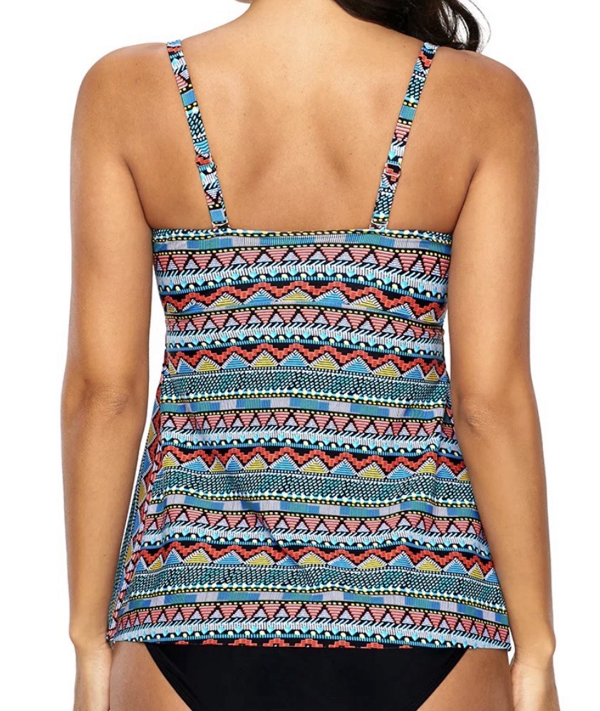 Women’s Multicolor Patterned Flyaway Tankini Top Only, Adjustable Straps, Sz L