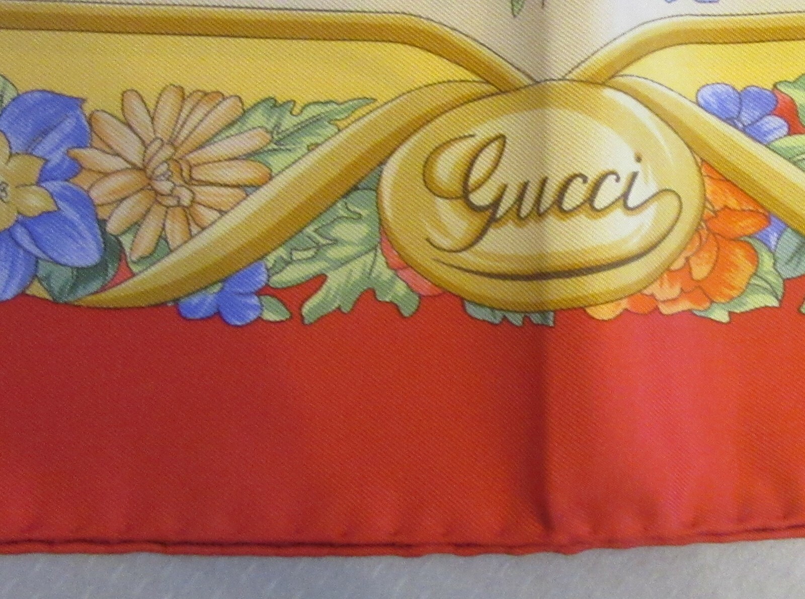 vintage Gucci Silk Scarf Red Border Compass Rose Botanical 35″ square