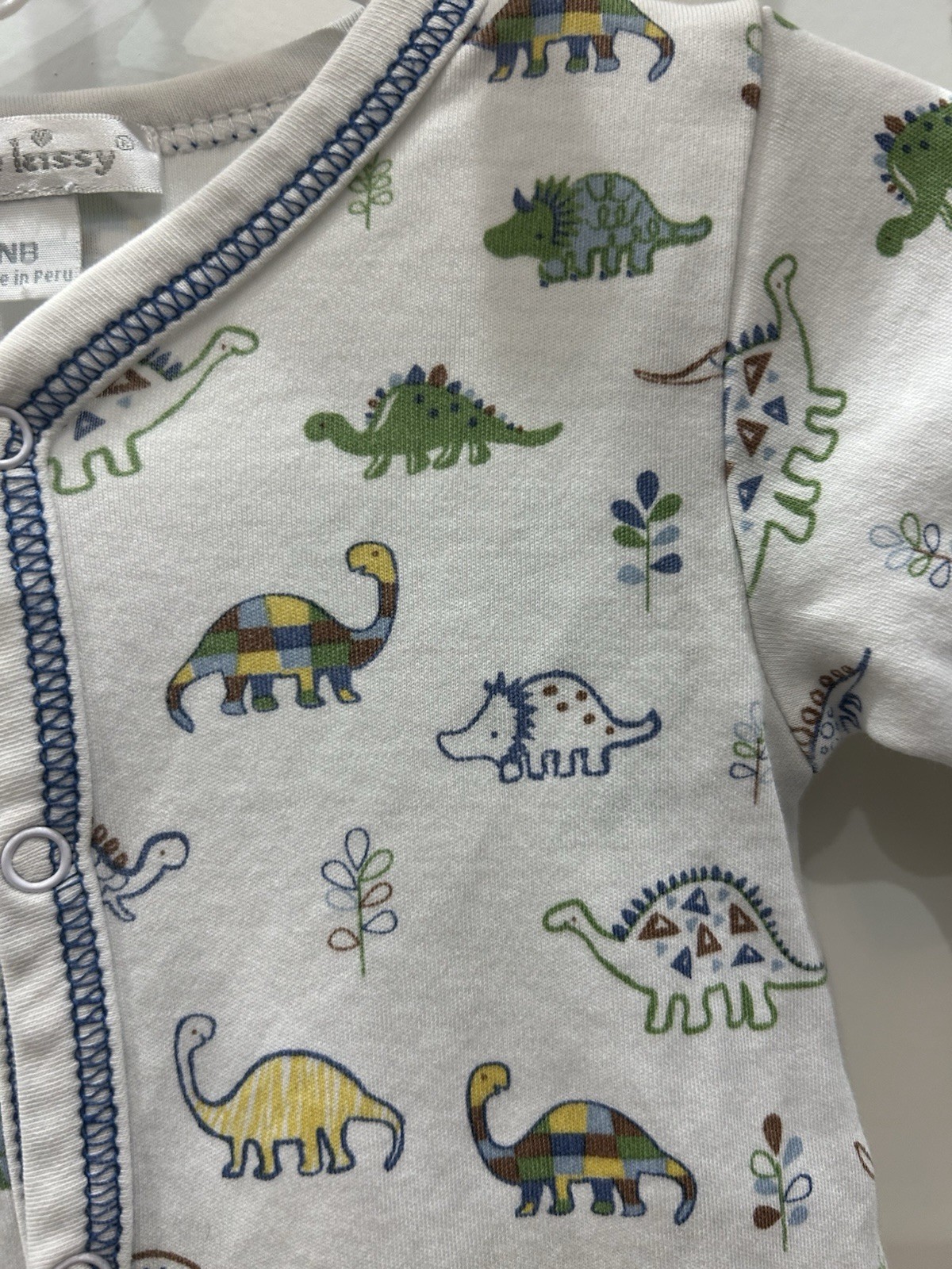 Kissy Kissy pima dinosaur footie EUC NB