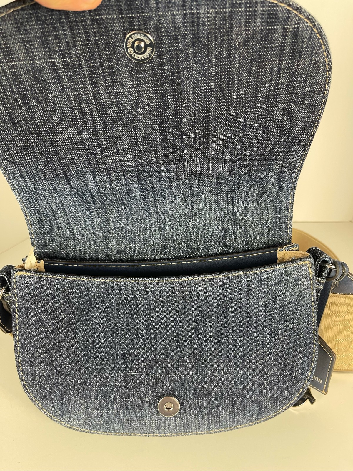 True Religion Denim Crossbody Bag Studded Horseshoe Flap Shoulder Purse
