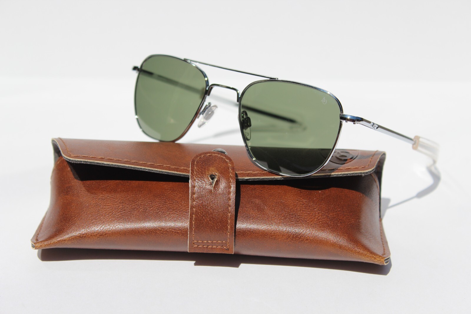 AMERICAN OPTICAL Original Pilot Sunglasses Silver/Calobar Green GLASS 52 GNG NEW