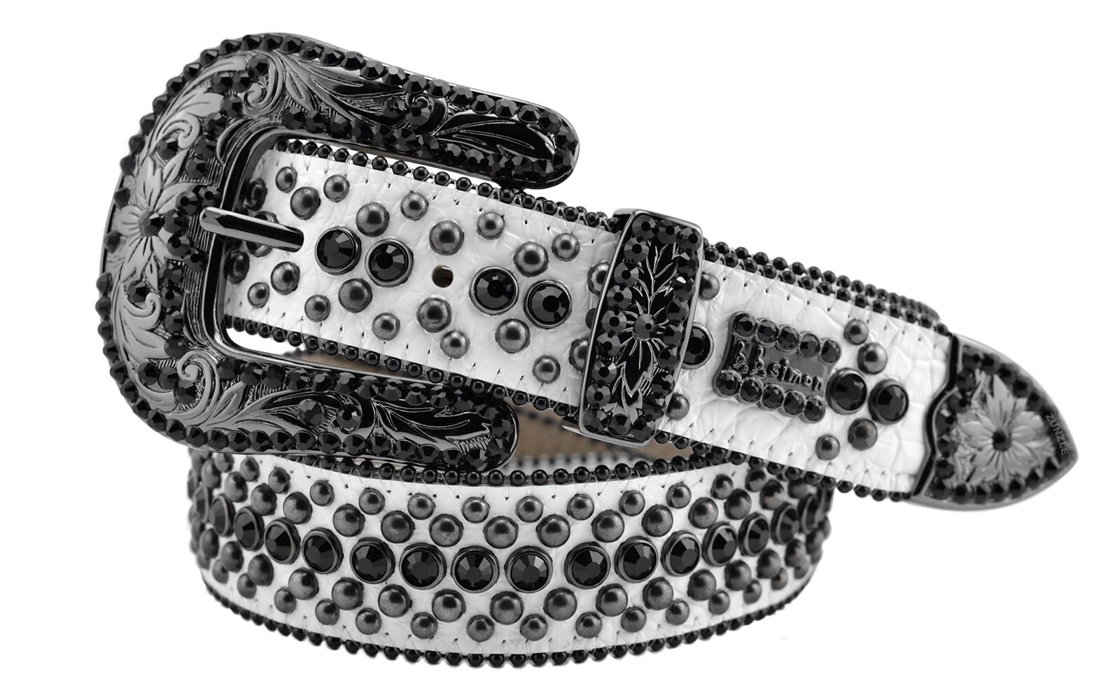 BB Simon Veronica Belt Jet Black Crystal White Rap Hip Hop 30 32 34 36 38 40 42