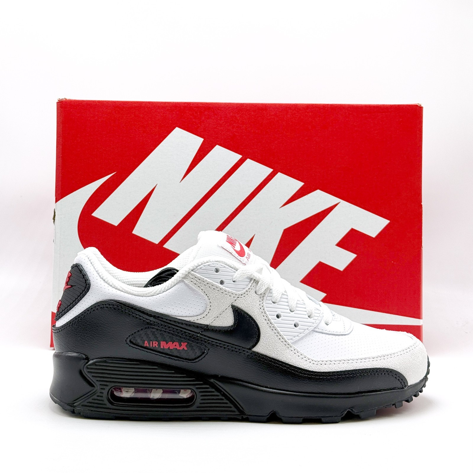 *NEW* MEN Nike Air Max 90 Perforated Leather WHITE / BLACK (IV2867 100) 👍