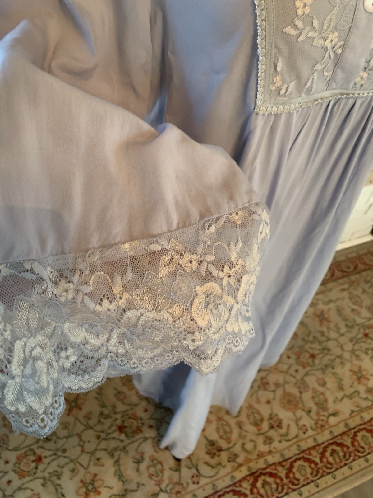 French Country Cottagecore Blue Prairie Dress Lace Trim Sz 8 ~ 36” Bust ~47” Lng