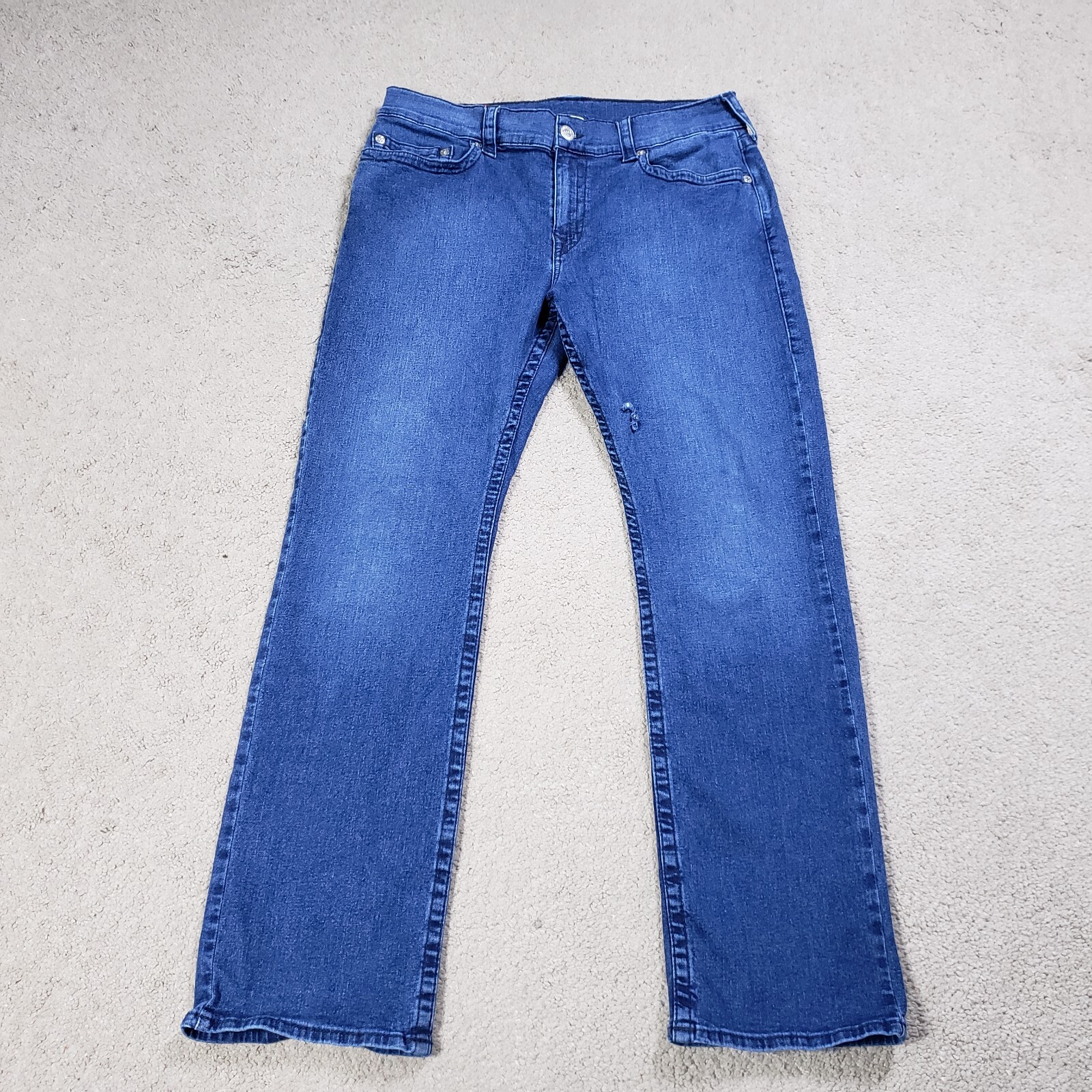 True Religion Jeans Mens 34 (35×32) Blue Ricky Relaxed Straight Med Wash Denim