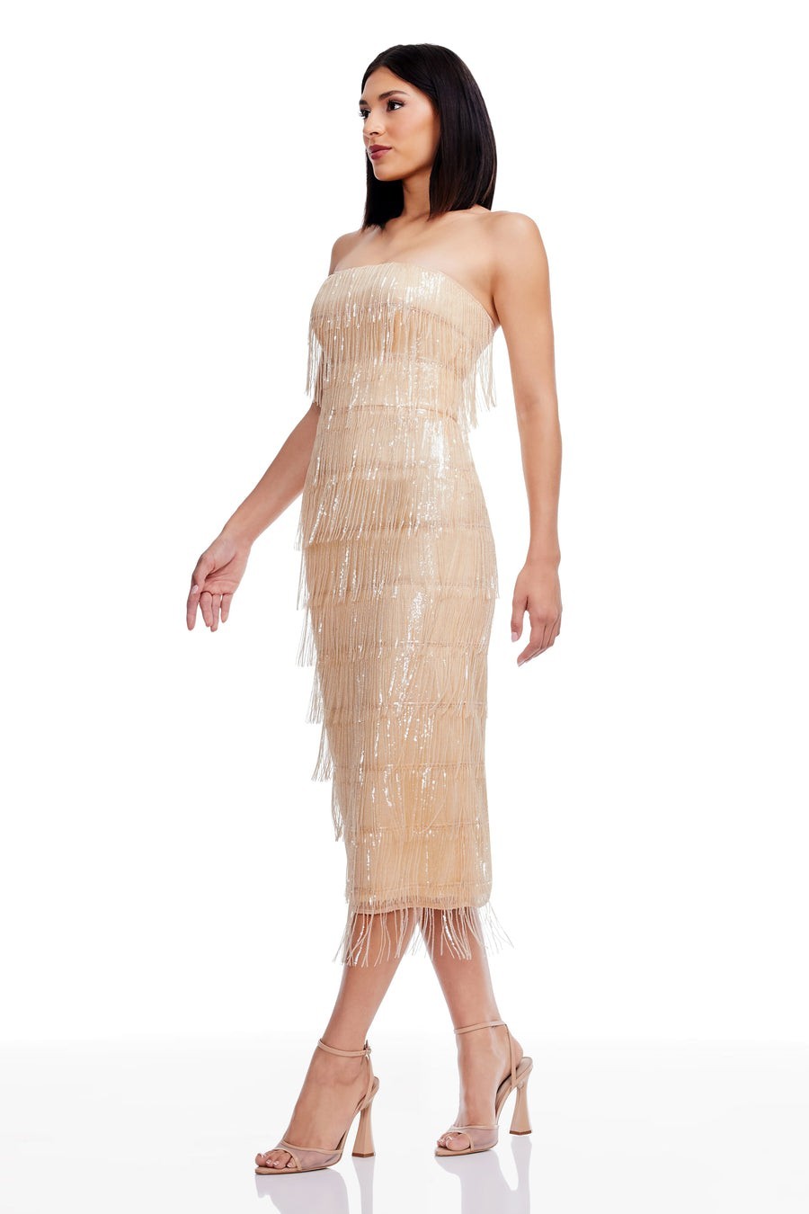 Dress the Population Women Viviana Strapless Bodycon Dress Champagne Sz XXS $368
