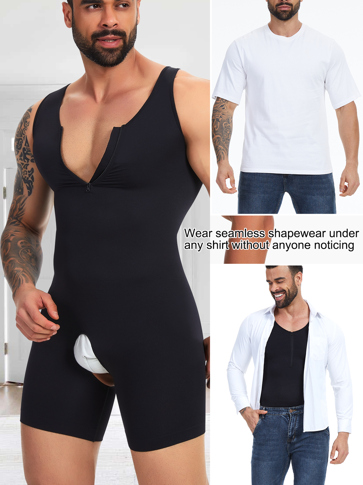 Men Shapewear Compression Bodysuit Full Body Shaper Slimming Fajas Para Hombres
