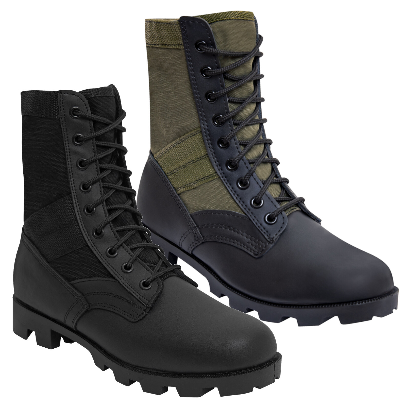 GI Style Military Jungle Boot – Canvas & Nylon W/ Leather Toe & Heel – Black, OD