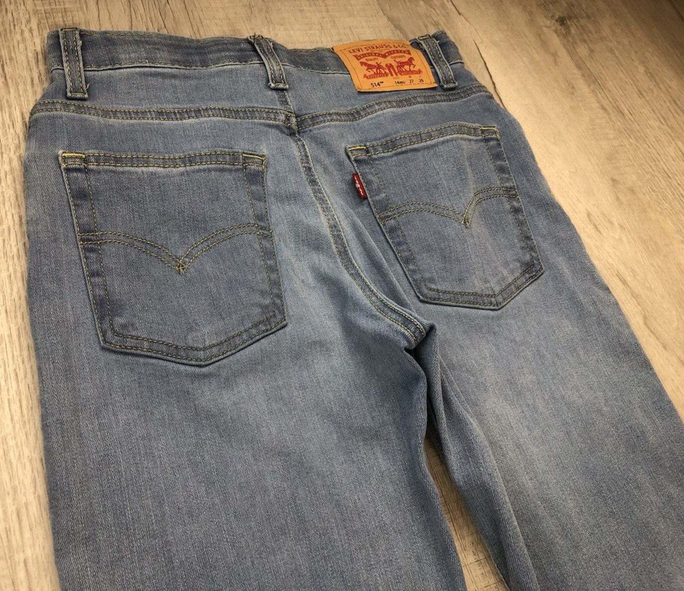 Levi’s 514 Jeans Lite Blue Denim Womens Tag Size 14 Reg W27xL29 (Actual 26.5×28)