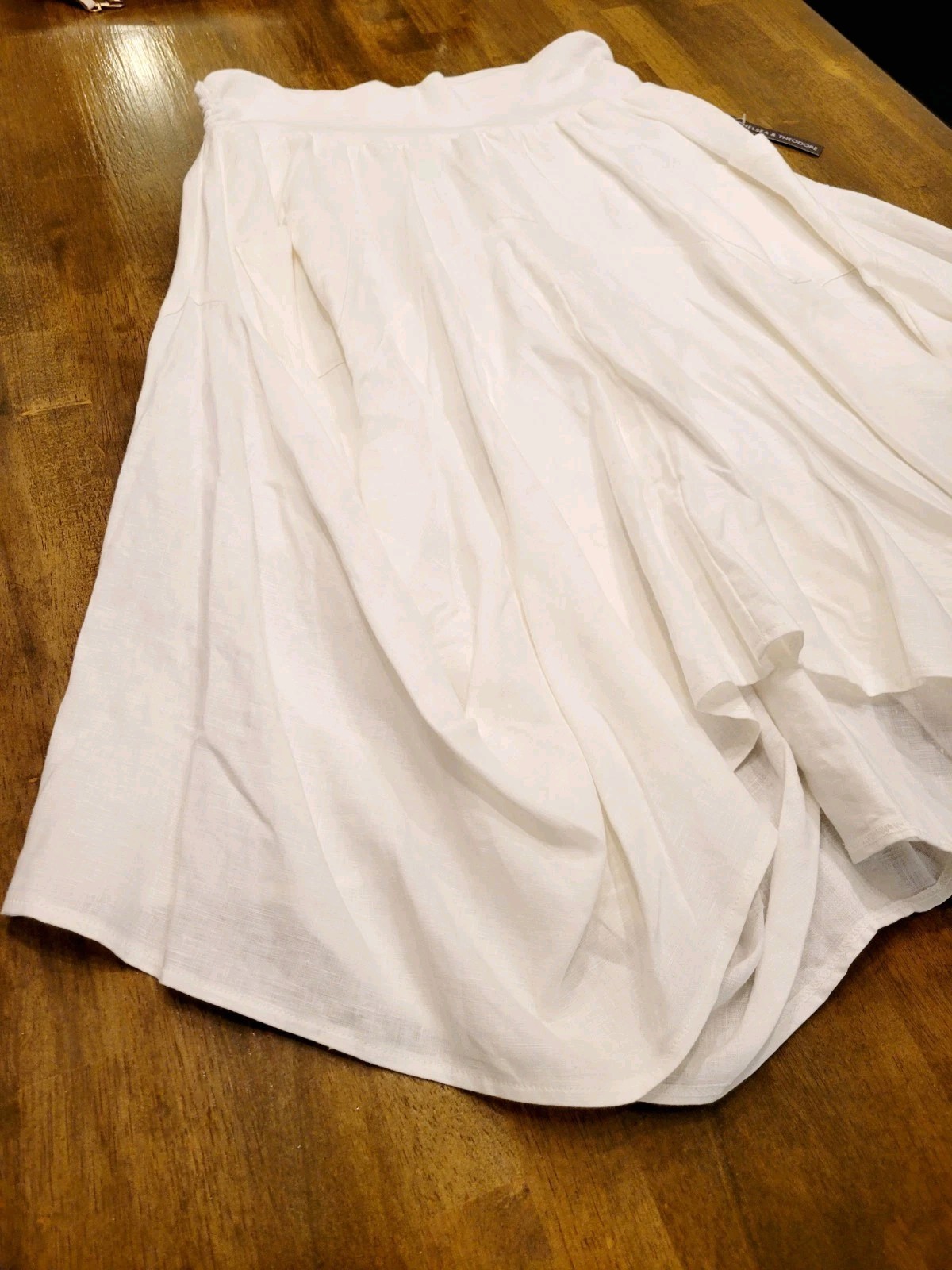 NEW Chelsea And Theodore White Linen Asymmetrical Bubble Skirt Size L Boho