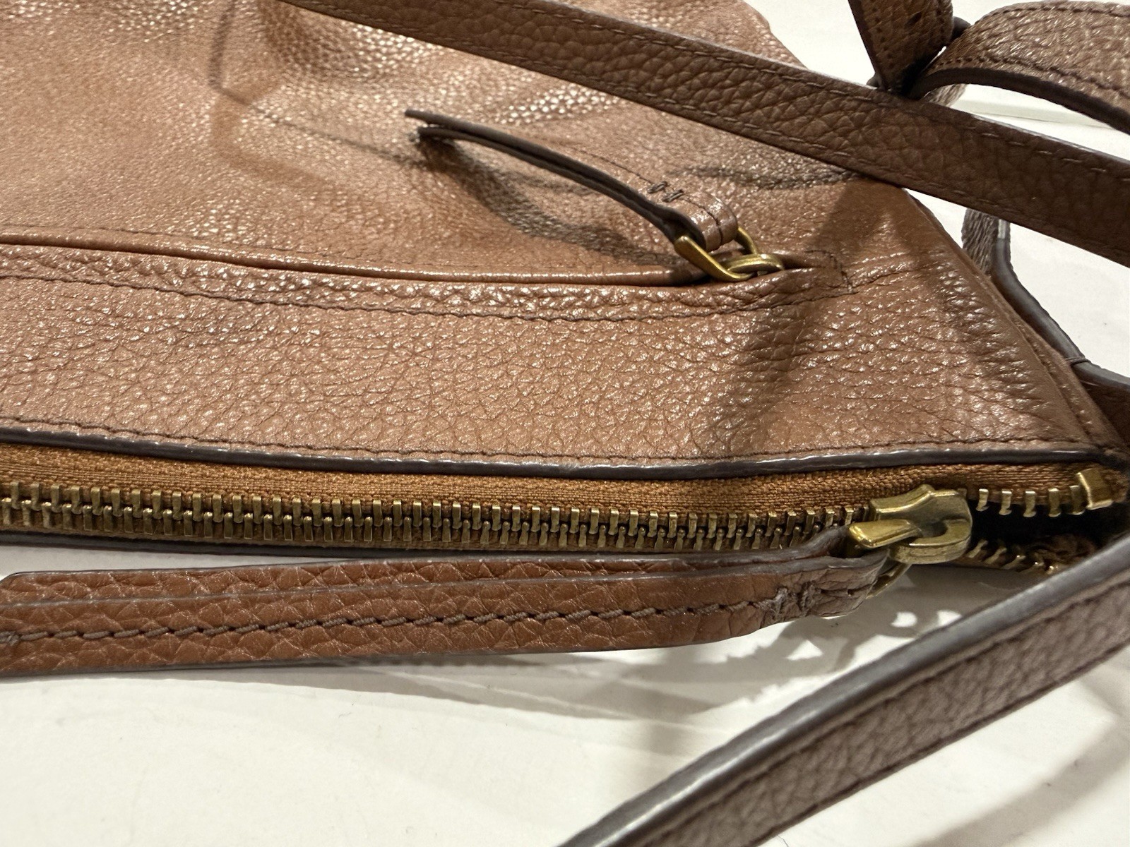 Brown Genuine Leather Pebbled Fossil Purse Crossbody Adjustable Strap SHB2037