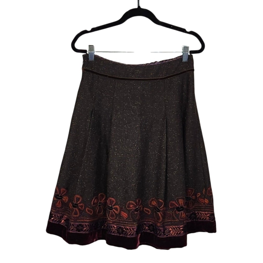 Cynthia Steffe Vintage Wool Blend Midi Pleated Skirt Embroidered Women’s Size 2