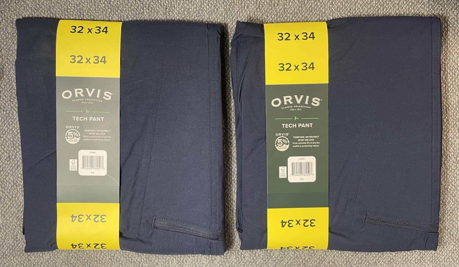 Orvis Men’s Lot of 2 Blue 32×34 Tech Pants 95% Nylon & 5% Spandex NWT