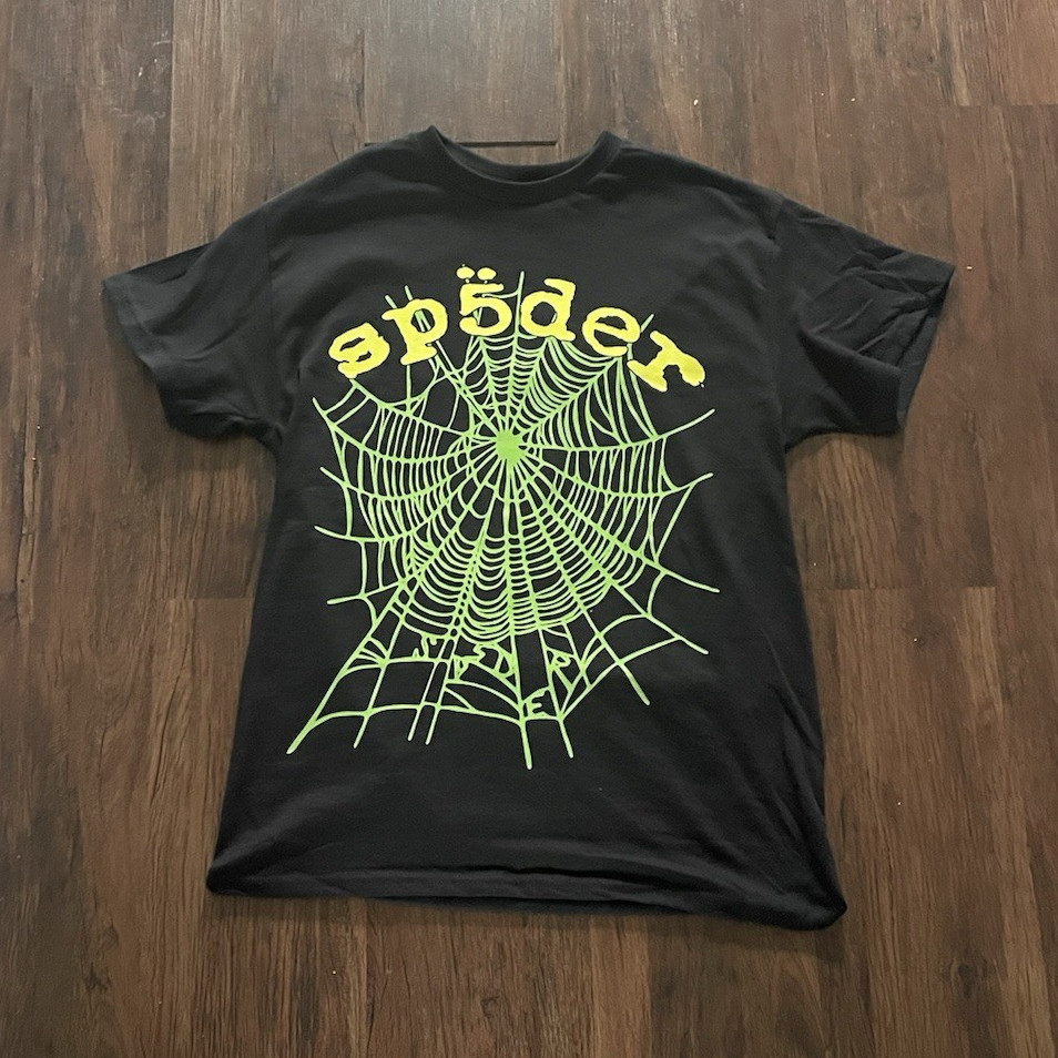 sp5der Men’s Black Spider Graphic Print Logo T-Shirt Short Sleeve Size M