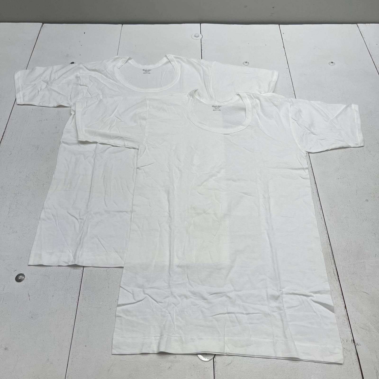 Galaxy Shirt Mens Medium White Cotton Crewneck Tagless Basic Tee Lot 2 Pack