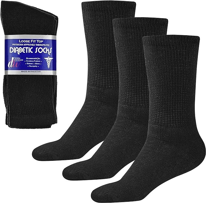 DEBRA WEITZNER Loose Fit Top Black 3-Pk Non Skid Diabetic Socks Size 13-15 New