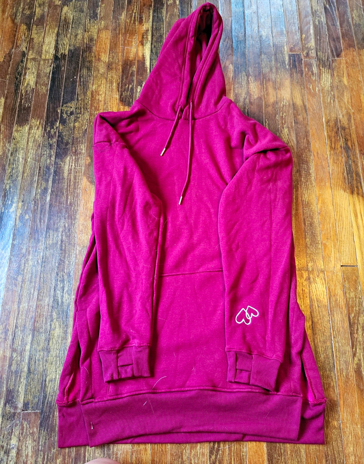 the WARMY Women’s Pink Pullover Hoodie L Fleece Cotton Blend Logo Pockets