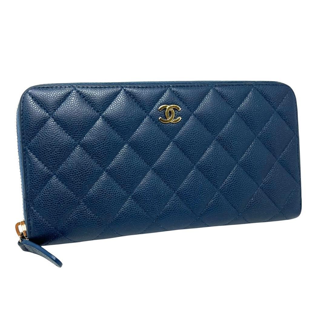 CHANEL Chanel Caviar Skin Matelass Round Zip Long Wallet