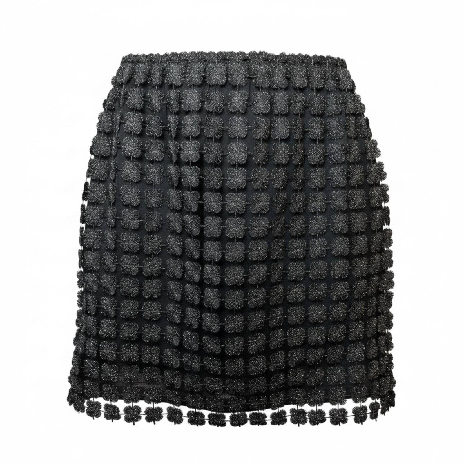 NWT SHE + SKY Black 3D Bubble Grid Knit Mini Skirt with Ball Trim – Size XS
