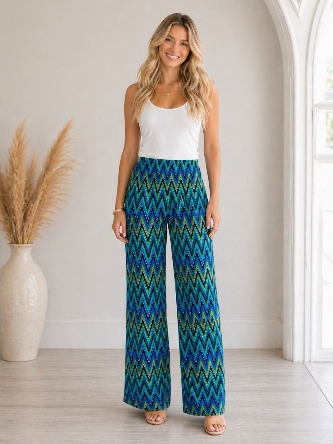 Fig And Flower Womens Wide Leg Pants Size Large Pull On Stretch Boho Chic NWT