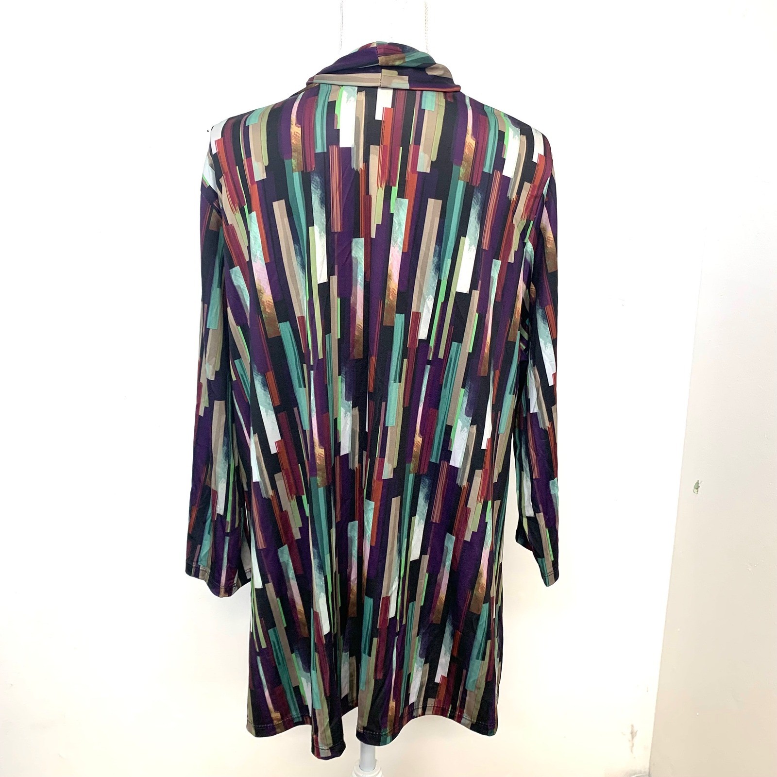 Slinky Brand Abstract Geometric Open Front Cardigan Stretch Woman 1X Made USA