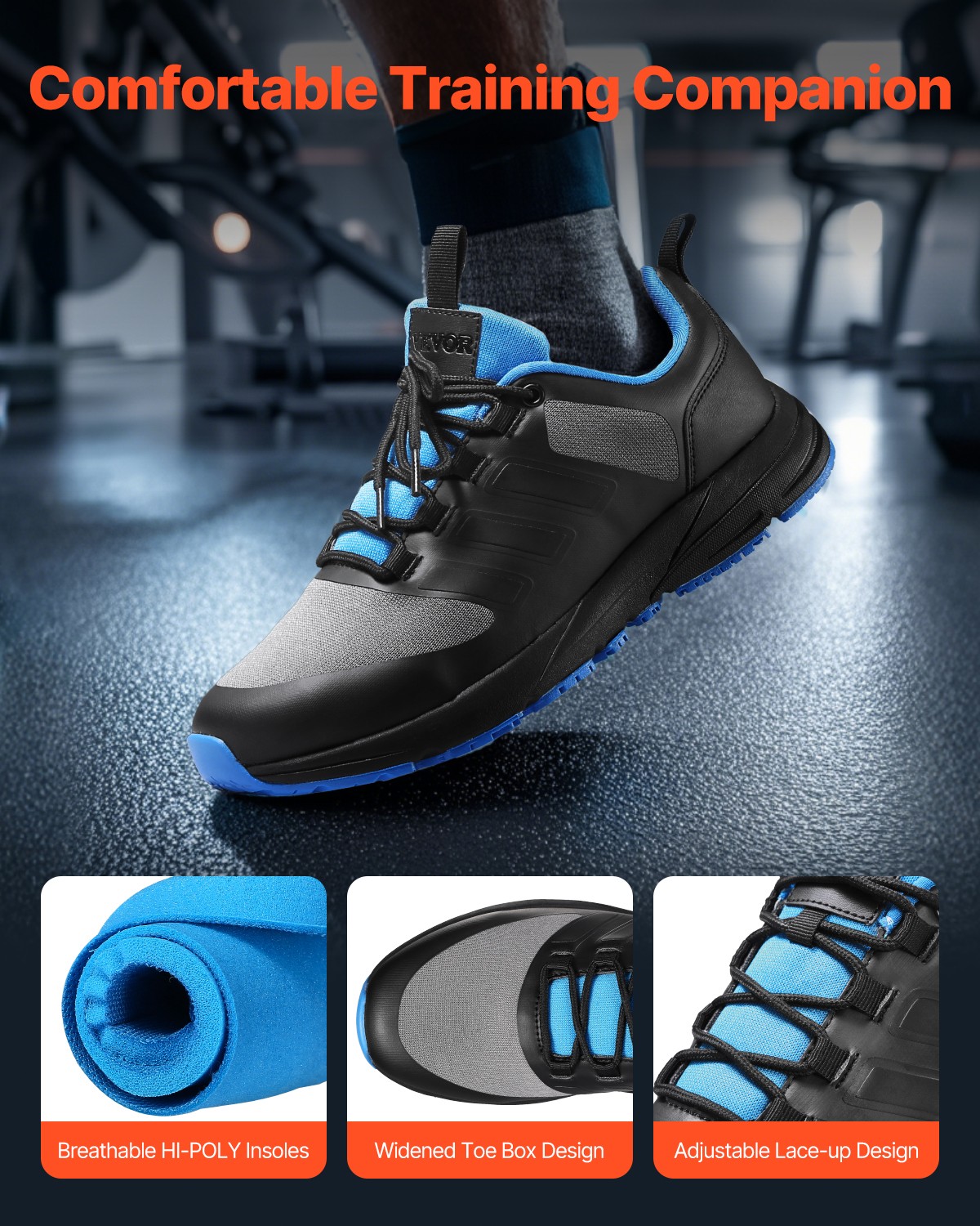 VEVOR Cross Training Shoes M Width Sneakers US Size 12 Wide Toe Box Shoes Black