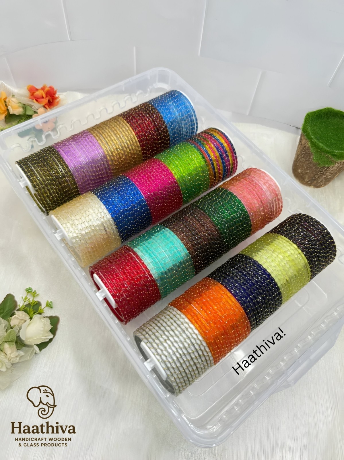 Handcrafted Rain Drop Glass Bangles for Women – 12 PCS Set | Clear Finish
