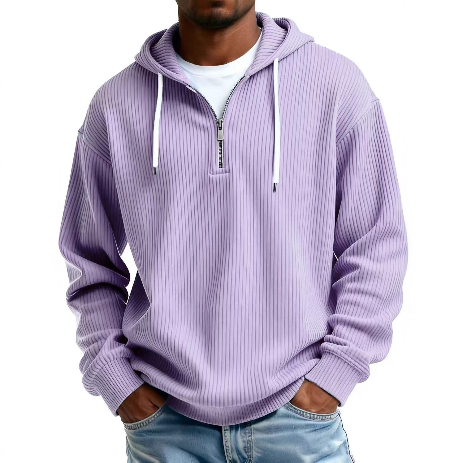 Men’s new long sleeved hooded solid color sports and casual sweatshirt