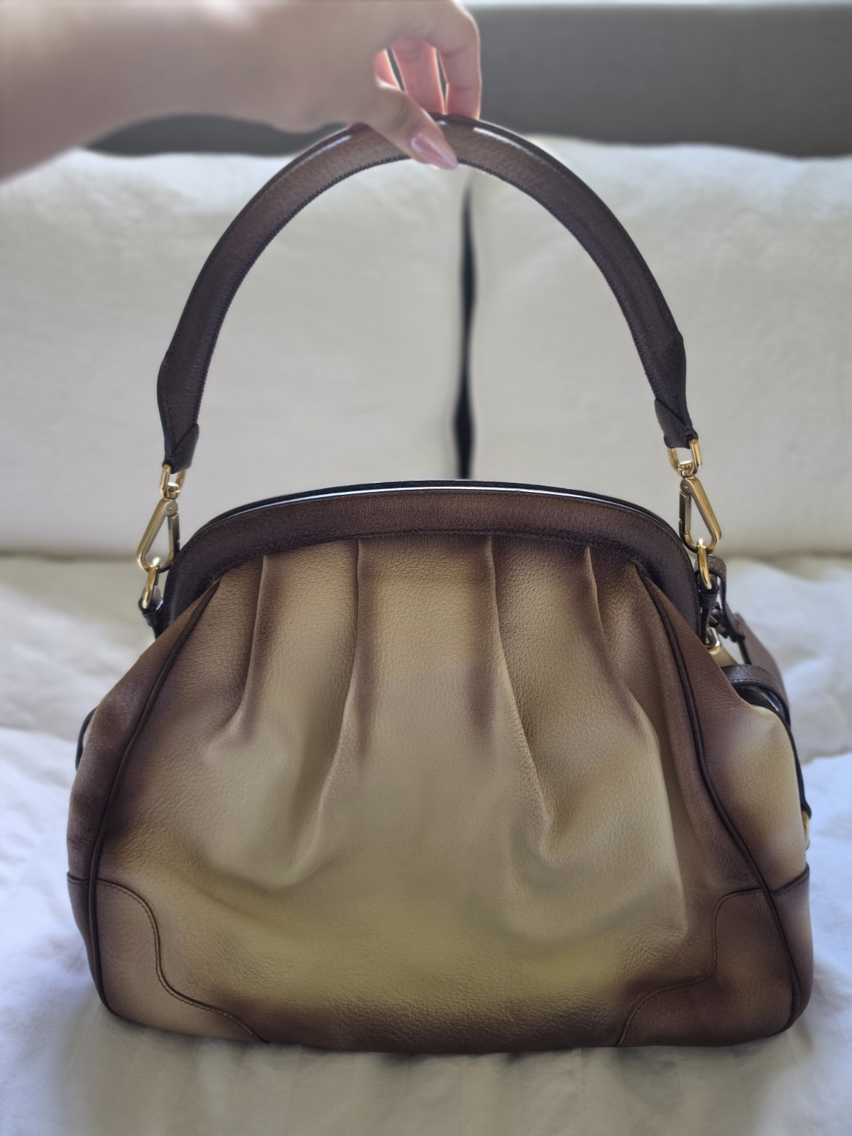 Prada Cinghiale Medium Pleated Frame Satchel Bag