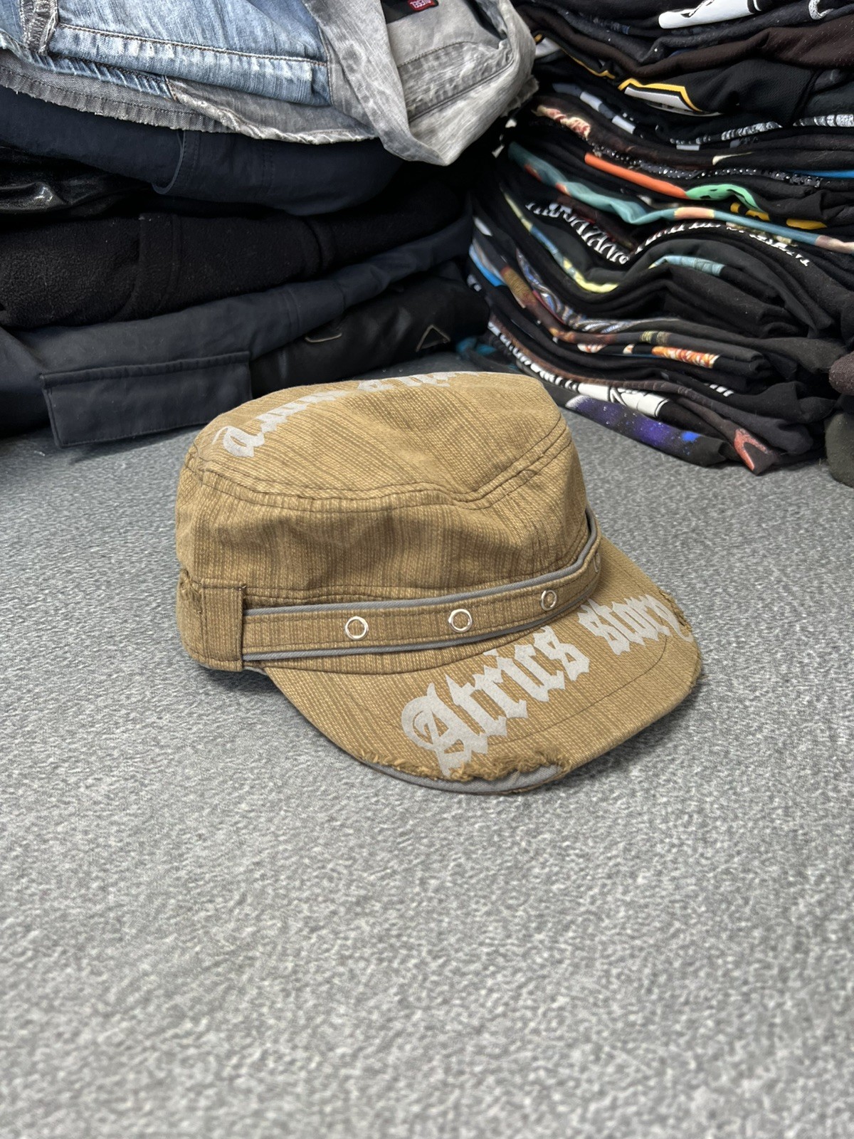 Vintage Y2k Grunge Military Cap Distressed Avant Garde Hat Brown OS Italy