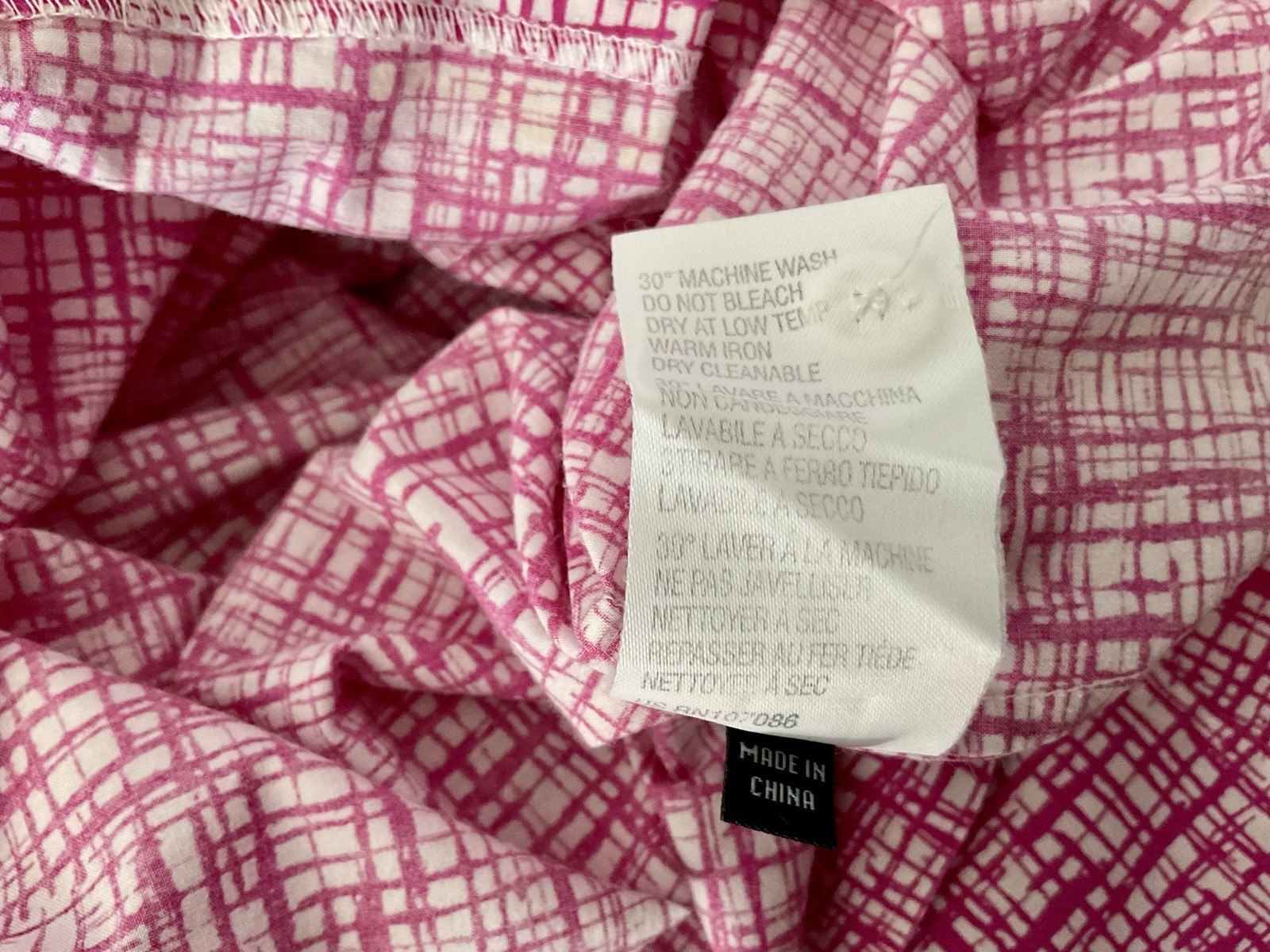 PAUL SMITH Black Label pink white grid print tie neck cotton shirt dress S