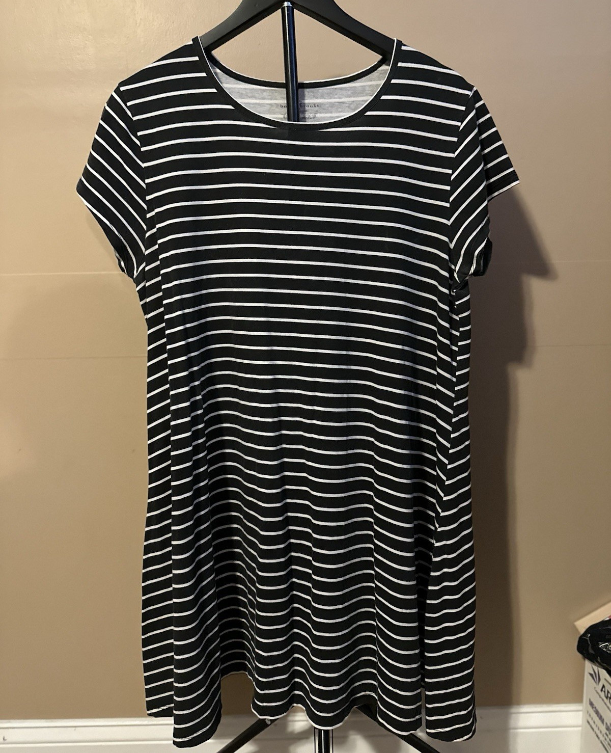 Bobbie Brooke Black/White Striped Knit T-Shirt Dress Womens XL Short Sleeve