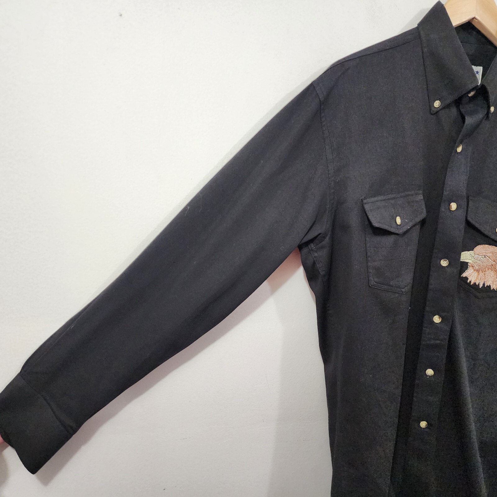 Crazy Cowboy Mens Shirt Black Eagle Embroidered Southwestern Snap Front Size M