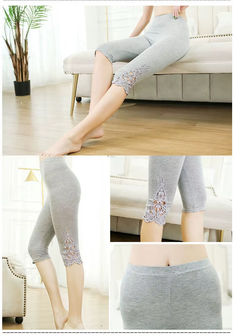 Women’s High-Waist Lace Stretch Capri Leggings – Knee-Length Sports & Fitness Pa