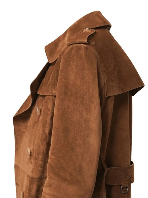 Handmade Classic Wear Italian Womens Brown Pure Suede Leather Trench Coat