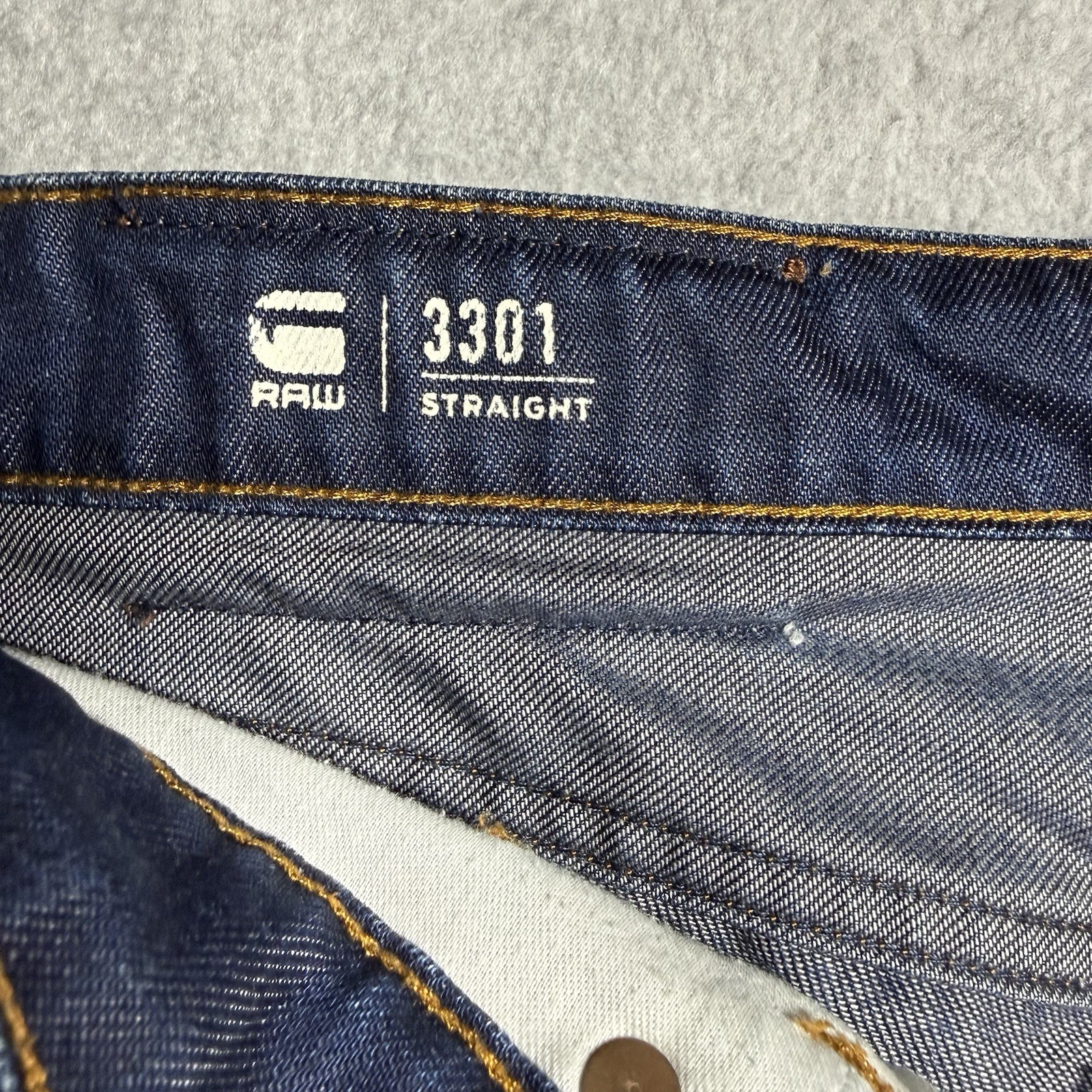 G Star RAW Jeans Men 32×30 Blue 3301 Straight Leg Dark Wash Button Fly Denim