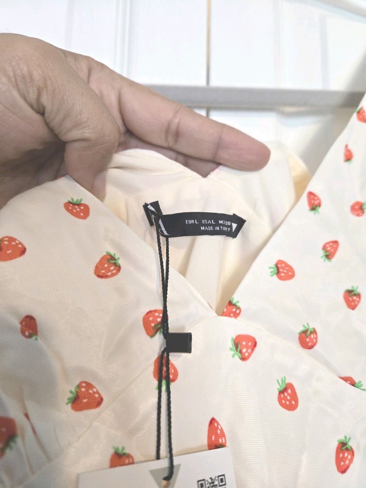 Zara strawberry print viscose mini fit and flare V-neck dress large