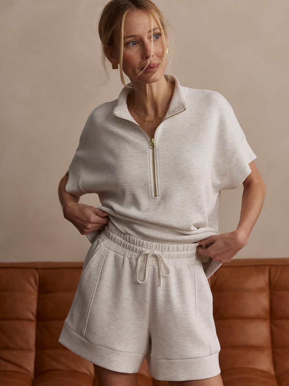 Varley Atrium High-Rise Short 4.5″ Ivory Marl Small New NWT MSRP $98