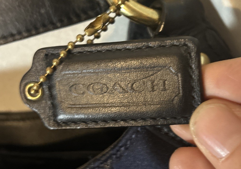 Coach Navy/Black Signature Logo Hobo Shoulder Bag Zip + Buckle Gold Pockets