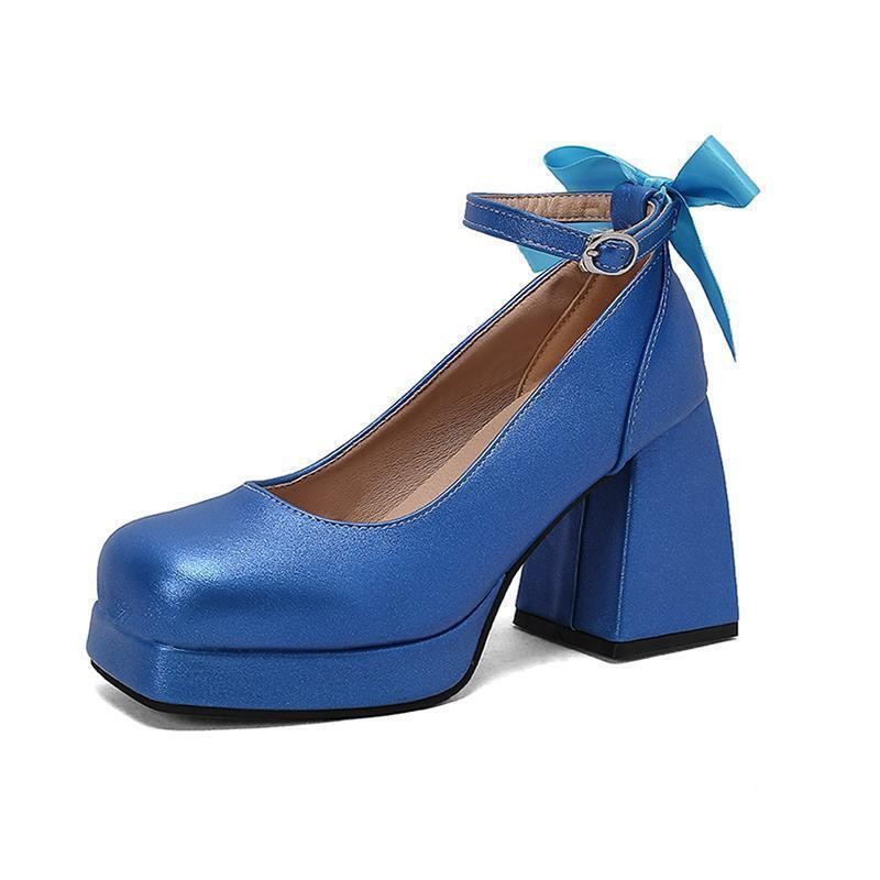 Women’s Square Toe Platform Block Heel Bow Shoes Dress Party Prom Pump Plus Size