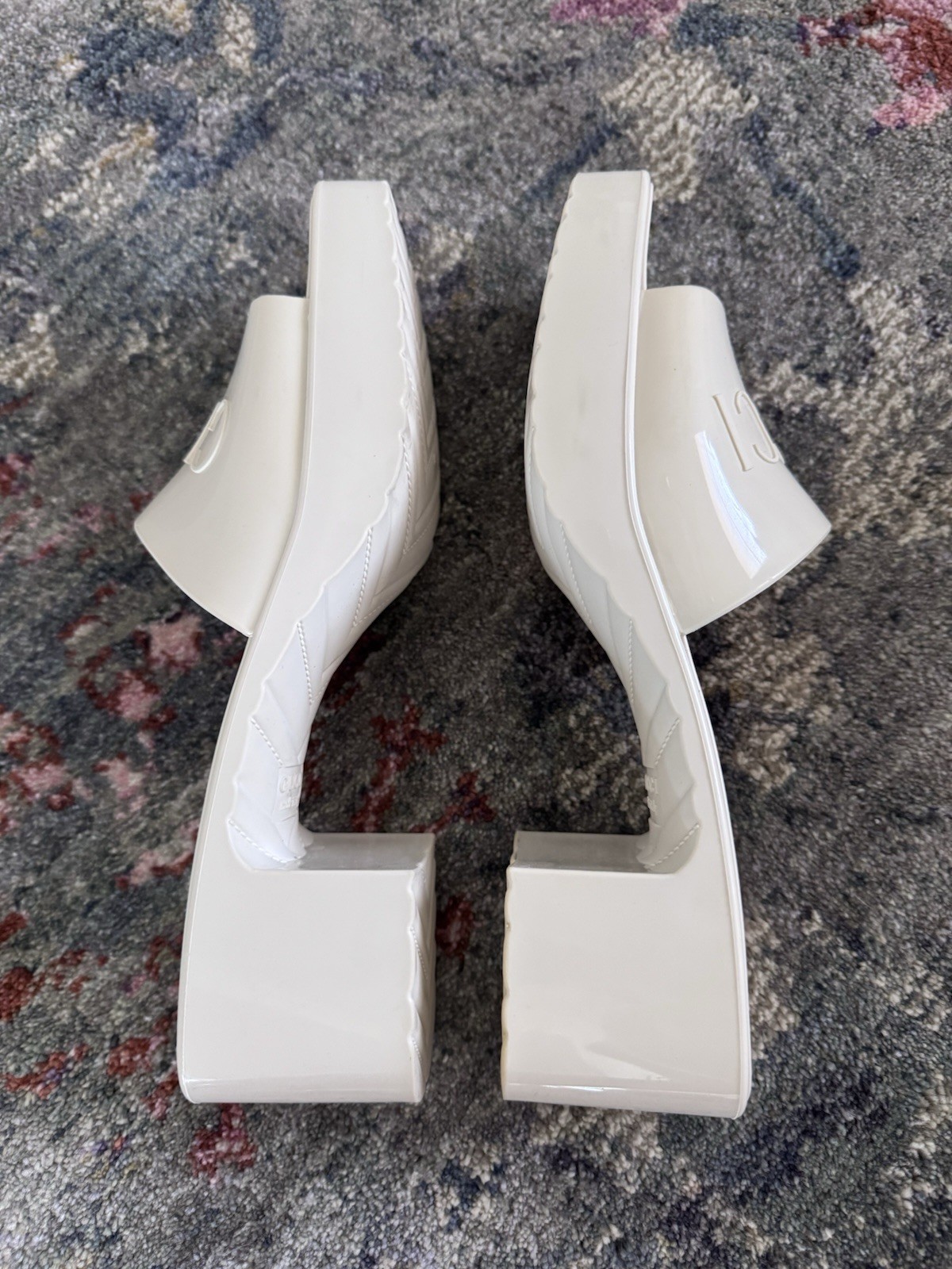 Gucci Rubber Mystic White Platform Sandals, Size 38