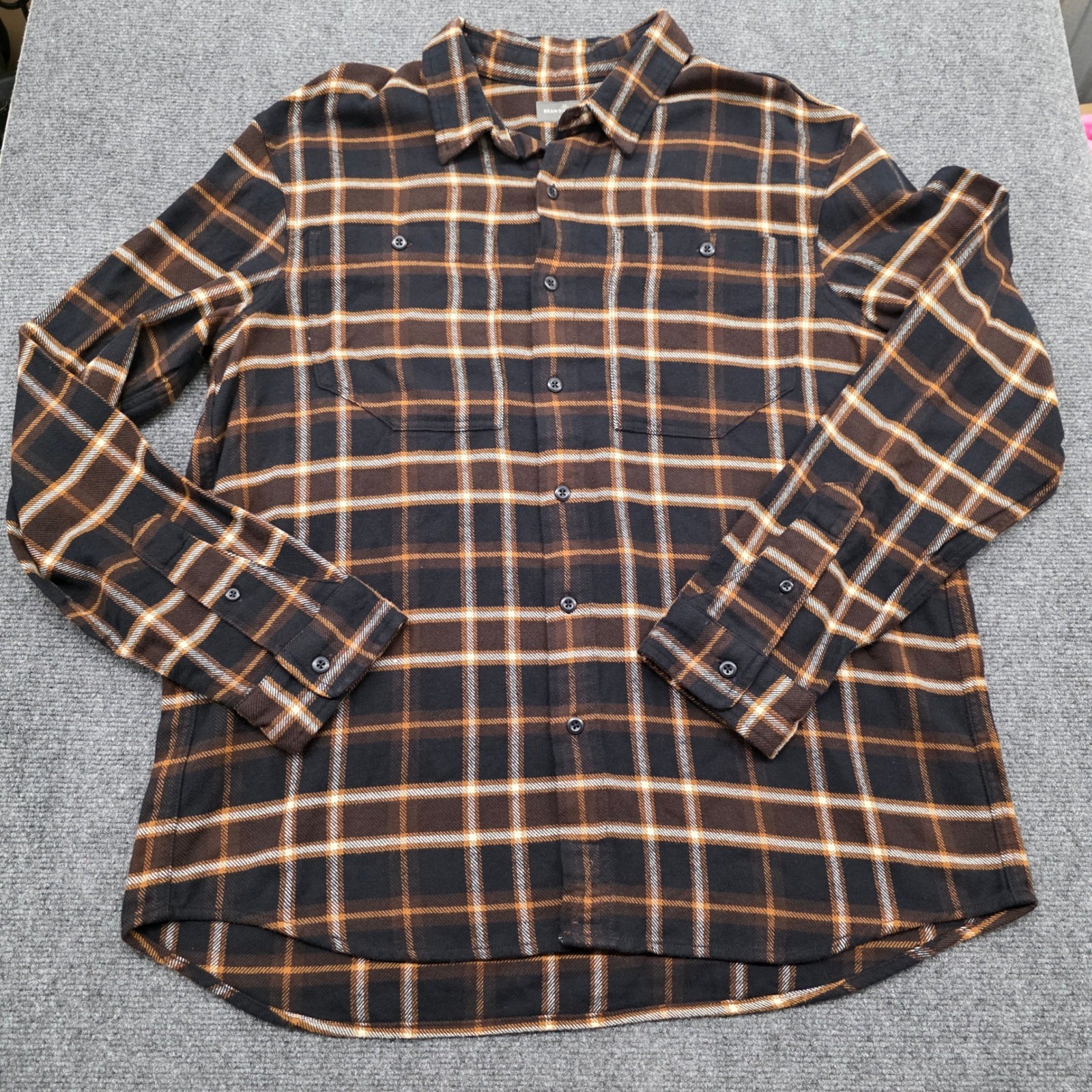 LL Bean Signature Slim Fit Flannel Shirt Mens XL Brown Plaid Organic Cotton