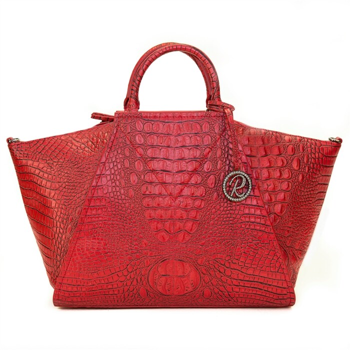Raviani Satchel In Crocodile & Cowhide leather W-adjustable Shoulder Strap