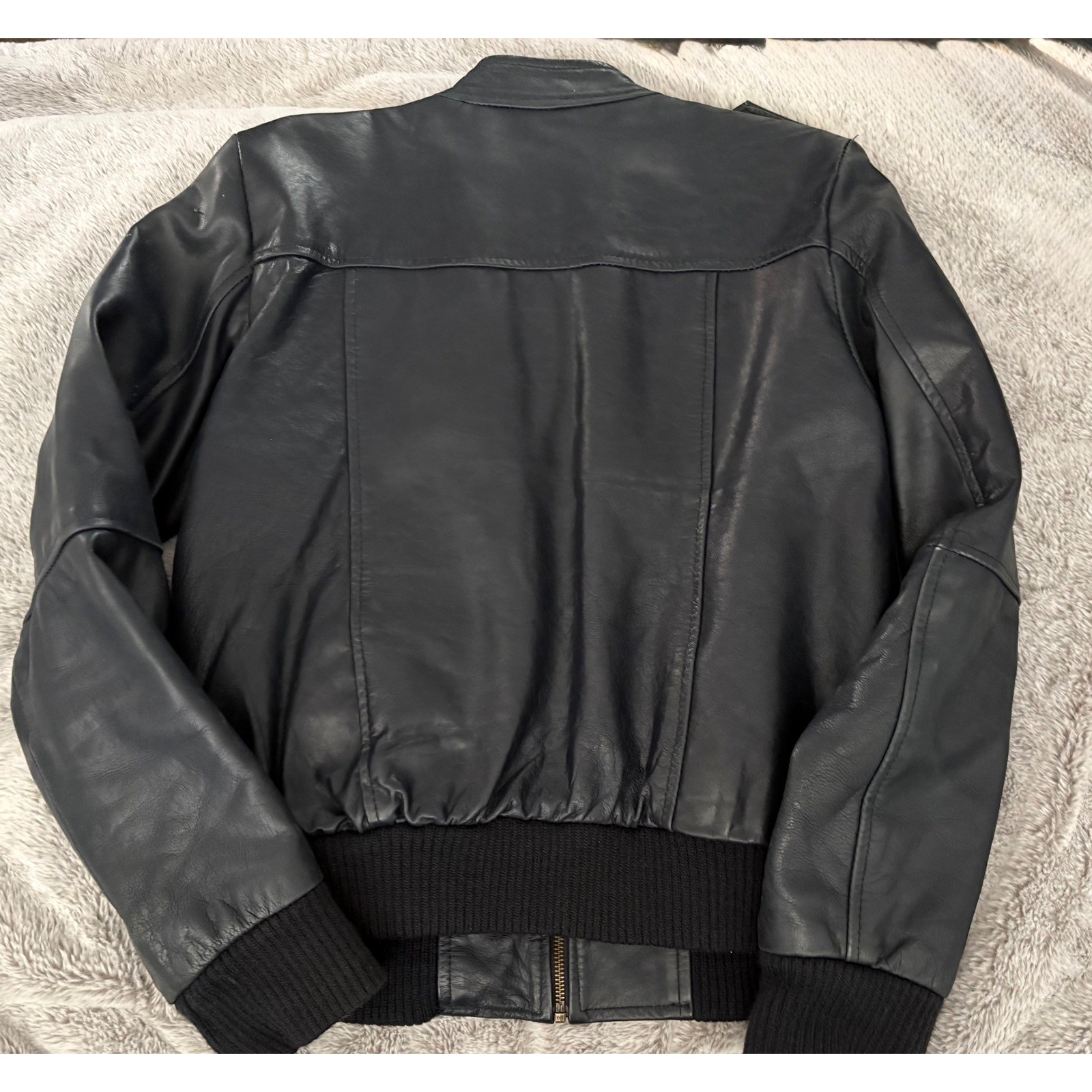 Superior New York Mens XL Blue Leather Bomber Cafe Racer Jacket Moto YKK Zip