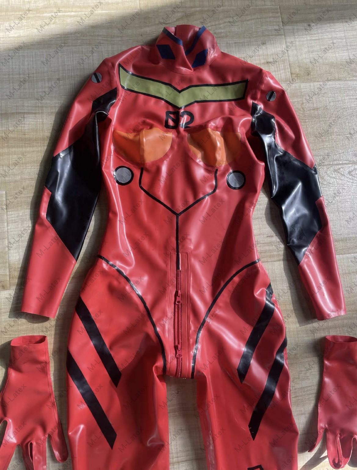Latex polish EVA 02 Asuka Langley cosplay Catsuit gloves customized 0.4mm #1284g