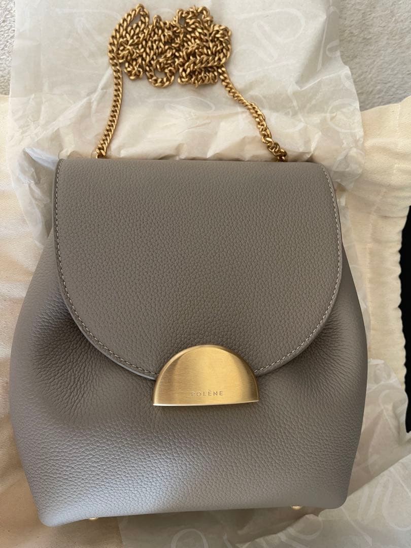 POLENE Gray Leather Shoulder Bag from Japan